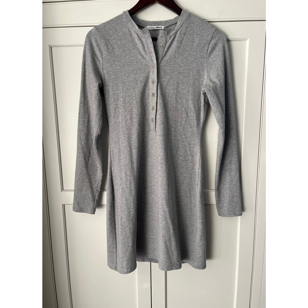 Reformation Jeans Women Sz. M Grey Long Sleeve Stretch Midi Dress Buttons